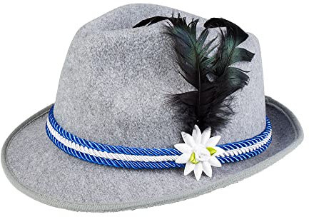 Boland - Hut Volksfest mit Bändern und Blume, Bayer, Bayerin, Tiroler, Accessorie, Kostüm, Karneval, Mottoparty, Grau-blau