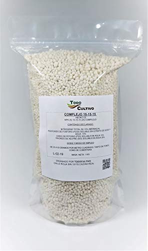 Todo Cultivo Abono Plantas Complejo Triple 15-15-15 NPK. 1 Kg. Abono de Gran versatilidad Que Lleva un Gran Equilibrio Entre nitrógeno, fósforo y potasio. Válido para Cualquier