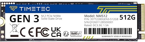 Timetec 512 GB SSD NVMe PCIe Gen3x4 8 Gb/s M.2 2280 3D NAND TLC 350 TBW Hög läs/skrivprestanda SLC-cache Upp till 2000/1600 MB/s Intern SSD för PC, Apple, bärbara datorer