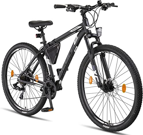 Licorne Bike Effect Premium - Bicicleta de montaña de 29 Pulgadas - para niños, niñas, Hombres y Mujeres - Cambio de 21 velocidades - para Hombre - Negro/Blanco (2 x Frenos de Disco)
