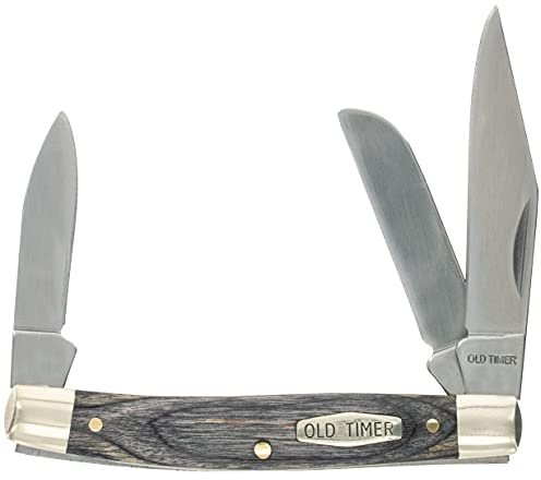 Old Timer Heritage Pocket Knife 2.4 Clip Point D2 Tool Steel Polished Blade Laminated Wood Handle Black/Gray