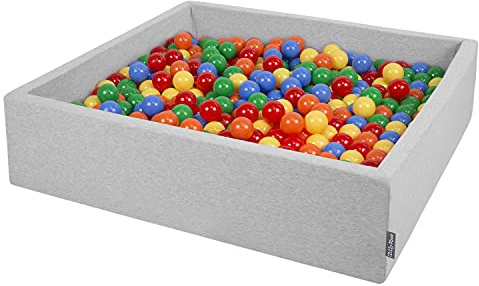 KiddyMoon Großes Bällebad Quadrat 120 x 120 x 30 cm mit 1000 Bällen 7 cm Weiches und Sicheres Spielzeug Ballgrube Abnehmbarer Bezug Waschbar