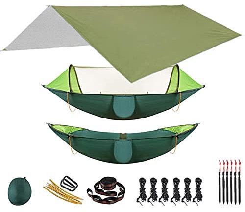 AllForYou Outdoor Hängematte für Reise Camping Wandern Garten Hängematte 2 Person Tragbare Hängematte Schlaf Swing mit Moskitonetz Rain Fly Tarp