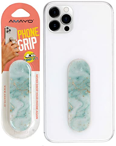 Amayo Handy Fingerhalter Dünn – Handy Ring & Griff Selbstklebend – Phone Grip Smartphone – Fingerhalterung Handy mit Ständer – Sicherer Halt für iPhone & Android - (Marmor Serie - Türkis)