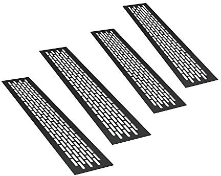 sossai® Rejillas de ventilación de aluminio - Alucratis (4 piezas) | Rectangular - dimensiones: 44 x 8 cm | Color: negro | rejilla de aire