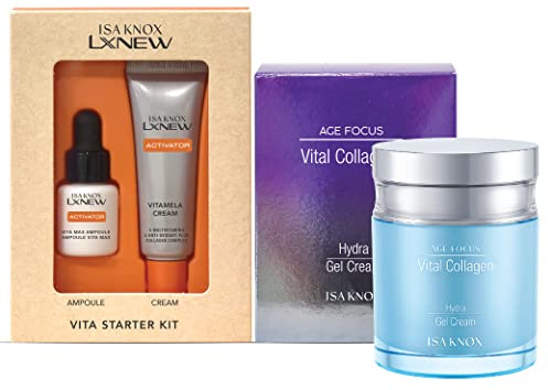 ISA KNOX AGE FOCUS VITAL COLLAGEN Hydra Gel Cream, LXNEW VITA MAX Ampoule, LXNEW VITAMELA Cream (15 ml/3.89 fl oz) - Korean Skin Care by LG Beauty. Vitamins C, B12 & E.