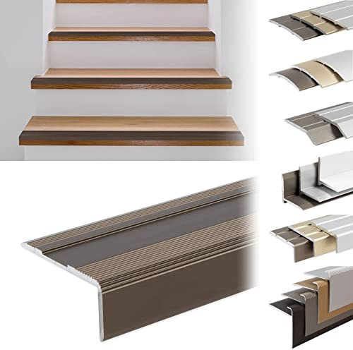 KARAT Perfiles de borde de escalón autoadhesivos o preperforados con material de montaje, perfiles de borde de escaleras, perfiles angulares (gloria, bronce oscuro, 1340 x 36 x 17 mm, preperforados)