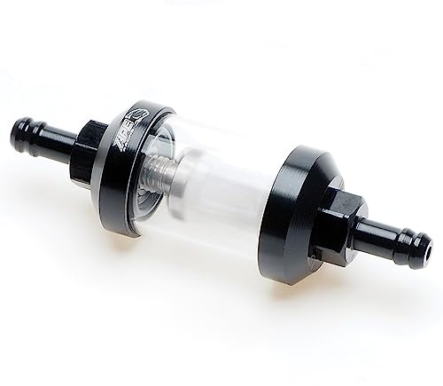 1/4 Inline Fuel Filter - APE RACING Upgraded Billet Aluminum Metal Glass Fuel Filter for Motorcycle ATV Dirt bike Classic bikes and Small Engines, Corrosion Resistance, Washable and High Flow (Black)