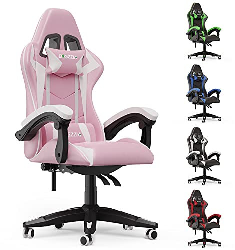 bigzzia Gaming Chair Office Chair Desk Chair Swivel Heavy Duty Chair Ergonomic Design with Cushion and Reclining Back Support (Purple) (Pink)