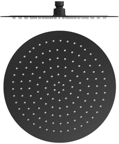 VALAZ Spruzzatore doccia 25 cm acciaio inox SUS304 rotondo nero opaco standard G1/2 inclinabile effetto pioggia tettarelle in silicone facile pulizia anticalcare alta e bassa pressione testa