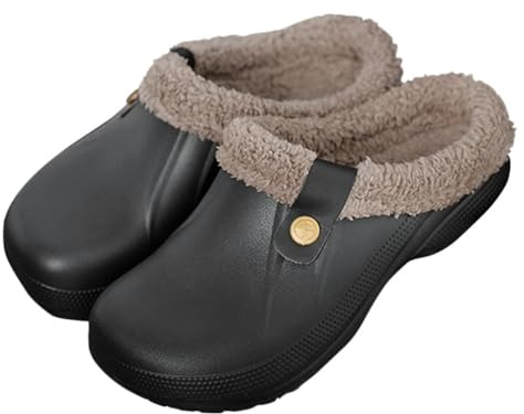 ticticlily Sabot Fourré Femme Hiver Sabots Fourrées Homme Pantoufles Chaud Peluche Chaussons Maison Imperméables Chaussures de Jardin Intérieur et Extérieur A Gris 37-38 EU