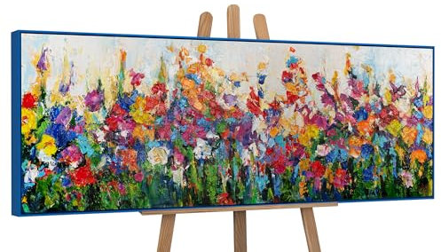 YS-Art Abstrakt Acryl Gemälde auf Leinwand Wirbelwind der Feldfarben handgemalt Wandbilder Wohnzimmer modern Wohndekor Bild Blumen Weide echte Kunst 150x50 cm