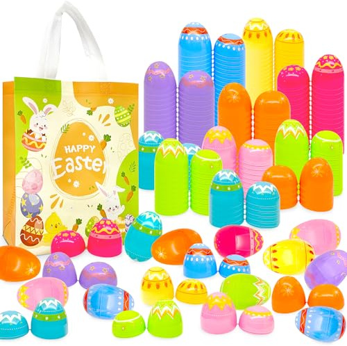 24Pcs 8×6cm gemalte irisierende Ostereier für Kinder Korb Tasche Stuffers Füller mit 1pc Osterjagd Spiel Non-Woven Tasche, Spielzeug Füllen Leckereien und Ostern Theme Party Gunst