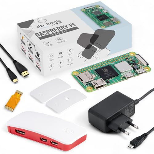 db-tronic Raspberry Pi Zero 2 W 512MB Starter Set | Netzteil 13W | Gehäuse mit 3 Abdeckungen | Mini HDMI Kabel | Kamera-Kabel | Gummifüße | Ideal für Smart Home, Retro Gaming & DIY Projekte