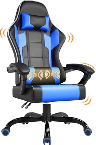 Airfish Silla de Oficina Ergonomica, Silla Gaming con Masajeador, Sillas Oficina con reposacabezas y reposapies, Cadeiras Gaming con Ruedas, Gamer Chair Reclinable 90-150°, Capacidad 150 kg, Azul