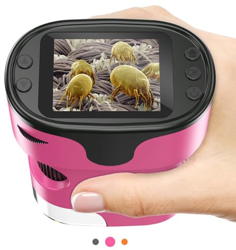 1000X Handy Digital Mikroskop für Kinder: 4K 2.0 Bildschirm Wiederaufladbar Mini Taschen Tragbares USB Trichome Mikroskope Science Kit mit Objektträger Set Geschenke für 4-12 Jährige