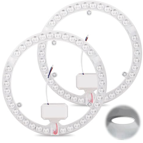 36 W LED-Ringmodul, 2 Stück, weiß 6000 K, magnetische Halterung, Ø 23 cm, für Deckenleuchten, nachgerüstete Platine