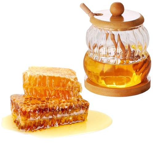 Dispenser per Miele,YouXiaor Barattolo Miele Vetro Contenitori per Miele Dosatore Miele Porta Miele Vasetto per Miele Bocca larga Dosatore Miele Dispenser Barattolo Miele Trasparente Vasetto per Miele