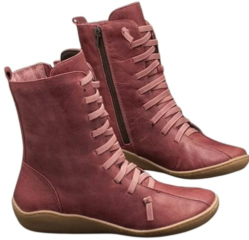 FGRID Botas de cuña con Soporte para el Arco para Mujer, Botines Casuales de Cuero con Cordones y tacón bajo, Botines para Caminar de PU con Cremallera Lateral para Invierno