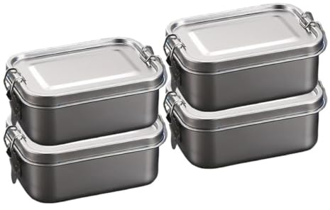 4 Pcs Stainless Steel Lunch Box 550ml – Leak-Proof Bento Box with Lockable Clips | Stackable Reusable Food Containers | Dishwasher Safe Lunch Box for Work, School & Picnic