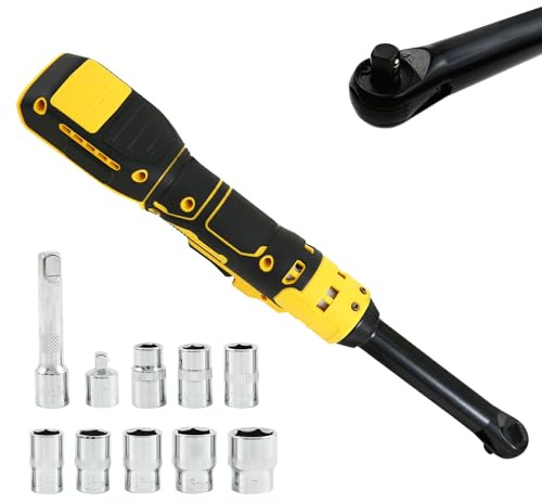 Clé à cliquet électrique sans fil étendue de 3/8 compatible avec batterie Dewalt 18 V 20 V, clé à cliquet 320 tr/min 80 N.m avec tête de 15,2 cm et lumière LED, avec 8 douilles et adaptateur 6,35 mm