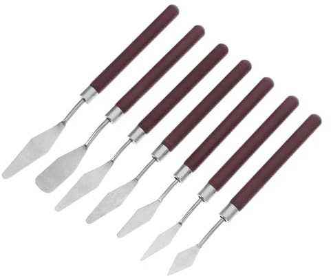 OSALADI 7stücke Kunst Spachtel Werkzeug Edelstahl Palette Messer Ölgemälde Schaber Und Rakel Flexibles Spachtelwerkzeug Mit Holzgriff Für Öl Und Aquarellmalerei