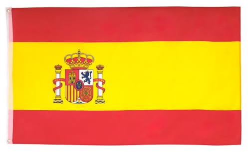 AZ FLAG Pack de 2 Banderas España 90x60 cm Española Poliéster 100D 2 Ojales | Uso interior y exterior Enseña costuras dobles y bordes reforzados con ojales metálicos