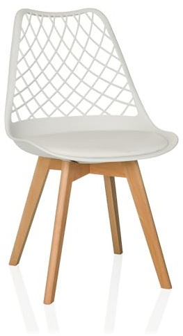 hjh LIVING Esszimmerstuhl mit Kissen, Massivholzbeine Scandi HOL Kunststoff Küchenstuhl Vierfußstuhl im skandinavischen Design, Weiß