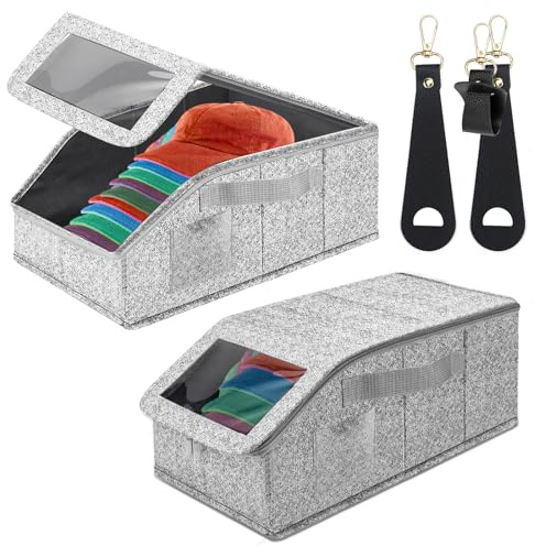 NCTNCX 2 organizadores de gorras de béisbol, con capacidad de 48 tapas, cajas de tapa de gran volumen con tapa transparente para organización de armarios (2)