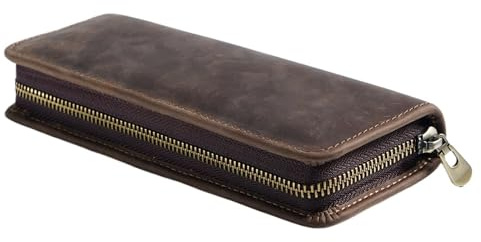 AHIOJEGX Stifteetui Vintage Leder Quadratische Reißverschlusstasche Kreative Bleistiftbox(Coffee)