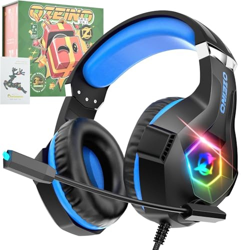 Ozeino Casque gaming avec microphone rotatif, lumière RVB, Premium Stereo, écouteurs légers et confortables, pour PS4, PS5, Xbox PC, Switch, tablette, ordinateur portable
