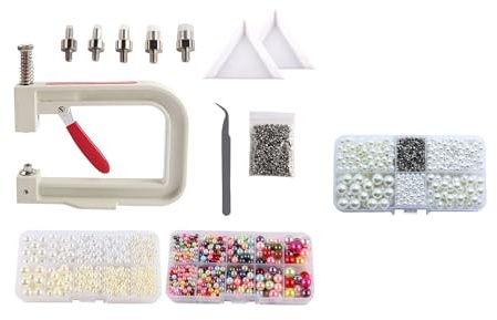 Fenteer Perlas Máquina Manual para Colocar Cuentas Y Rivetes Kit de Prensado con Pinza Y Bandejas Herramienta para Decorar Textiles Y Accesorios Adecuada para