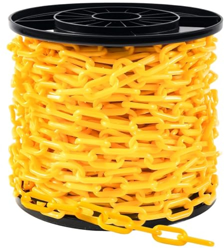 100Ft Plastic Chain Links Chain Barrier Weatherproof Safety Links for Crowd Control Barriers Queue Line Parking Driveway Decoration (Yellow)