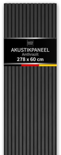 AMON 3D Akustikpaneele Holz 278x60cm Anthrazit - Wandverkleidung Akustik-Wandpaneel in Holzoptik für Wand & Decke - Lamellenwand Dekor & Schallschutz - für stilvolle Raumakustik im Wohnzimmer Büro