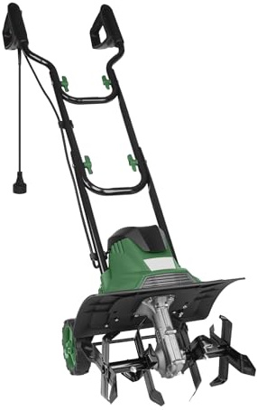 14 Inch 10 Amp Electric Tiller/Cultivator, 4 Steel Tines Tillers with Adjustable Wheels, 9 Tillling Depth Electric Rototiller for Lawn, Yard and Garden Digging