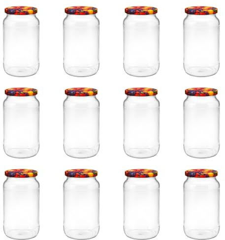 hocz 12x Einmachgläser 1 Liter | mit Deckel Obst TO 82 | leere Gläser mit Schraubdeckel zum befüllen 1 L | 1000 ml Sturzgläser, Schraubgläser, Marmeladengläser Set | 12 Stück
