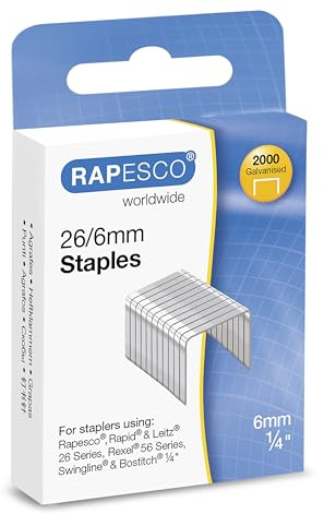 Rapesco S2662MA3 Type 26/6 mm (No.56) Galvanised Staples, Pack of 2000