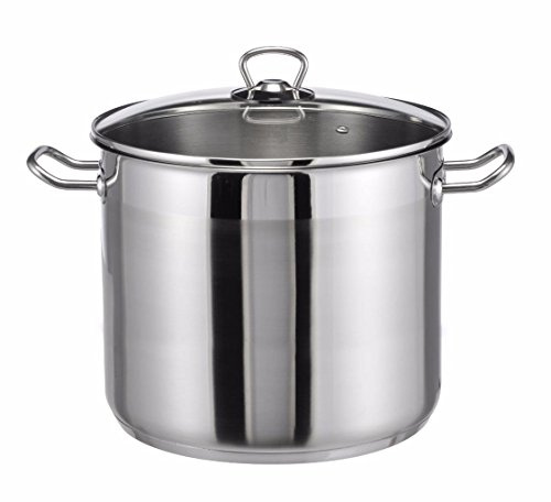 15 Ltr Large Deep Stainless Steel Cooking Stock Pot Casserole Glass Lid With Induction Base