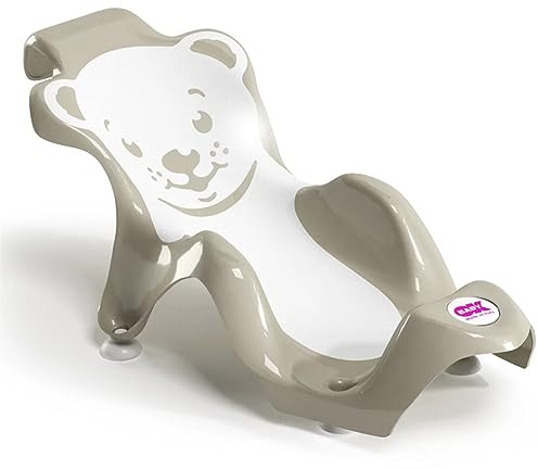 OKBABY Buddy - Ergonomiskt badstöd med halksäkert gummisäte - För barn 0-8 månader (8 kg), Grå