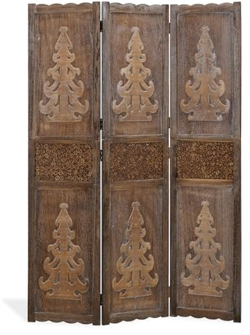 Homestyle4u 1890, Paravent 170x120 Raumteiler 3-teilig Holz Trennwand Sichtschutz mit Ornamente Braun
