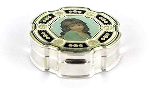 Greggio Pillendose aus 925er Silber mit Farbiger Verzierung und emailliertem Rand, Ø 55 mm, Höhe 1,7 cm, Gewicht 35 g