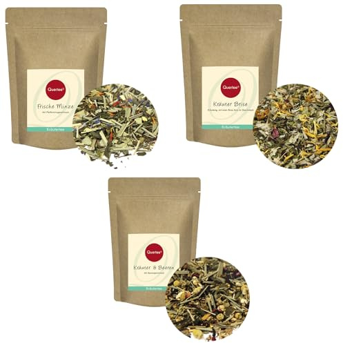 Kräutertee Probierset 3 x 50 g Kräutertee Geschenkset - Sorten: Frische Minze, Kräuter Brise, Kräuter & Beeren - loser Tee von Quertee (150 g)