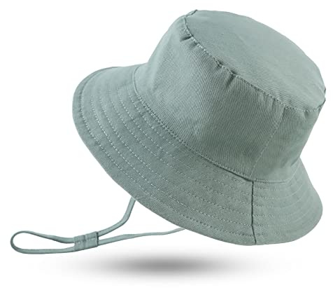 Sombrero de Sol Bebé Verano Sombreros Pescador ala Ancha Algodón Gorra con Protección Solar Anti-UV Gorro de Playa para Infantiles Niños (52cm, Ejercito Verde)
