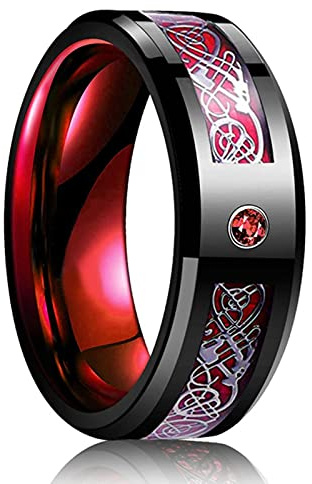 HCMA Bague de mariage en acier titane 8 mm pour hommes femmes Punk celtique Dragon bleu rouge bague en Fiber de carbone AAA CZ incrustation bande de mariage