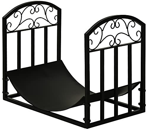 Outsunny Range bûches Porte-bûches range rack à bûches support étagère à bois de cheminée charge max. 60 kg dim. 60,5L x 36l x 46,5H cm métal époxy noir