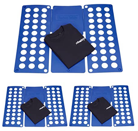 Relaxdays 3X Faltbrett Wäsche, Wäschefalter, Hemdenfalter, große Falthilfe, Faltsystem platzsparend, HBT 0,5 x 70,5 x 59 cm, blau