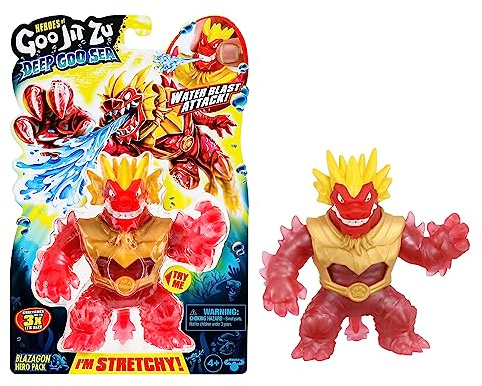 Heroes of Goo Jit Zu Deep GOO Sea Heroes Pack with Blazagon Super Stretchy and Stretch Action Figure con speciale riempimento di muco e funzione di spruzzo d'acqua