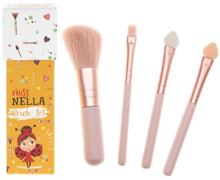 Miss Nella Make-up-Pinsel-Set für Kinder, 4 rosa Pinsel in Kindergröße, 2 Lidschatten-Applikatoren, Rouge-Pinsel, Mischpinsel, perfekt für kleine Hände