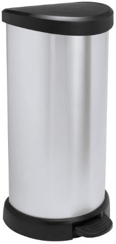 Curver - Cubo de basura con pedal 40L, acabado color acero, tapa y aro para bolsa