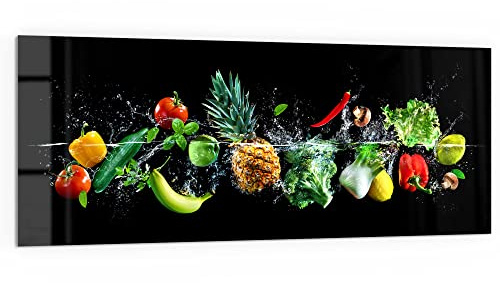 DEQORI Küchenrückwand Glas | Motiv Sauberes Obst und Gemüse | 125x50 cm | Bad- oder Herd-Rückwand | Herdblende Spritzschutz für Küche & Badezimmer | moderne Deko für Fliesenspiegel